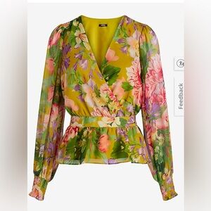 Express Floral Wrap Blouse - Yellow and Pink